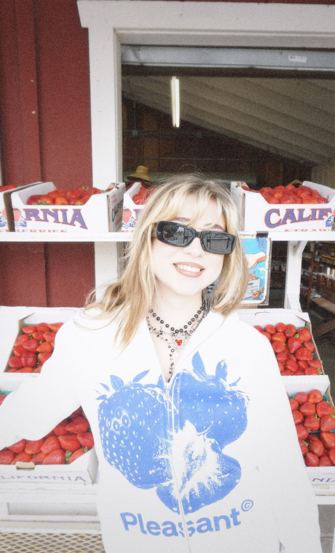Pleasant Blue Strawberry Full Zip Sweaters